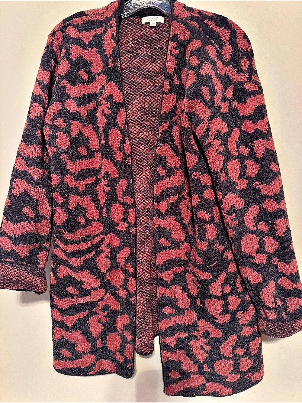 Animal Print Cardigan in Black & Red Like New